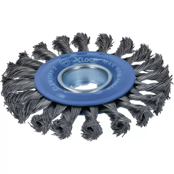 BOSCH WBX418 4-1/2 In. X-LOCK Arbor Tempered Steel Crimped Wire Wheel For Applications in De-burring, Removing Oxides, Flash Removal, Edge Blending