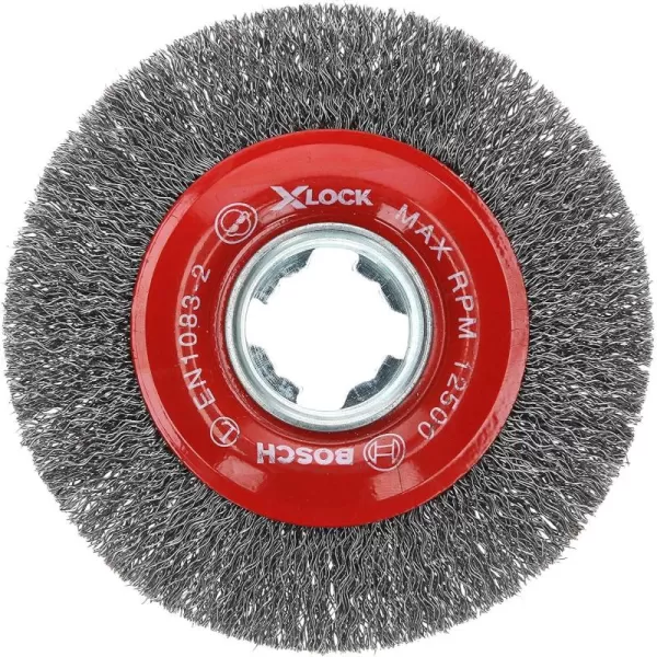BOSCH WBX418 4-1/2 In. X-LOCK Arbor Tempered Steel Crimped Wire Wheel For Applications in De-burring, Removing Oxides, Flash Removal, Edge Blending