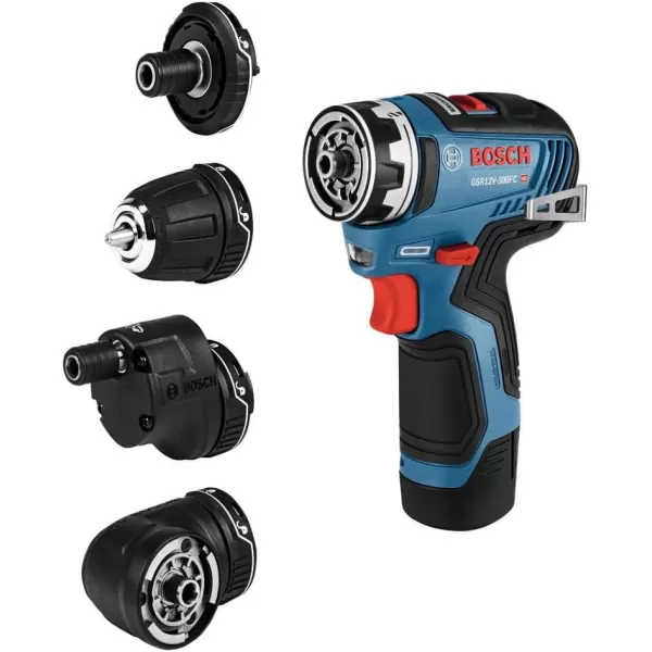 BOSCH GSR12V-300FCB22 12V Max EC Brushless Flexiclick 5-In-1 Drill/Driver System with  2.0 Ah Batteries and BOSCH GFA12-H SDS-plus® Rotary Hammer Attachment