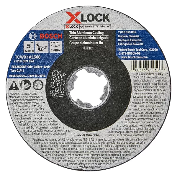 BOSCH TCWX1AL600 6 In. x 1/16 In. X-LOCK Metal Cutting Abrasive Wheel 46 Grit Compatible with 7/8 In. Arbor Type 1A  for Applications in Aluminum Cutting