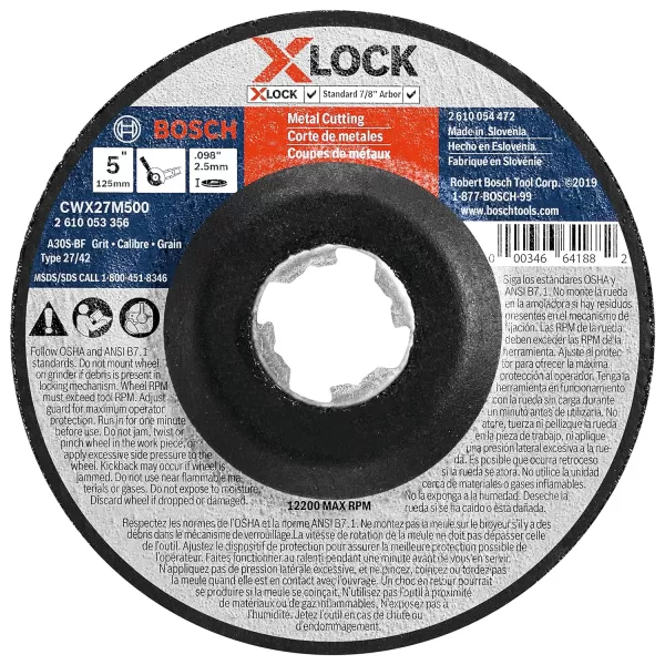 BOSCH TCWX1AL600 6 In. x 1/16 In. X-LOCK Metal Cutting Abrasive Wheel 46 Grit Compatible with 7/8 In. Arbor Type 1A  for Applications in Aluminum Cutting