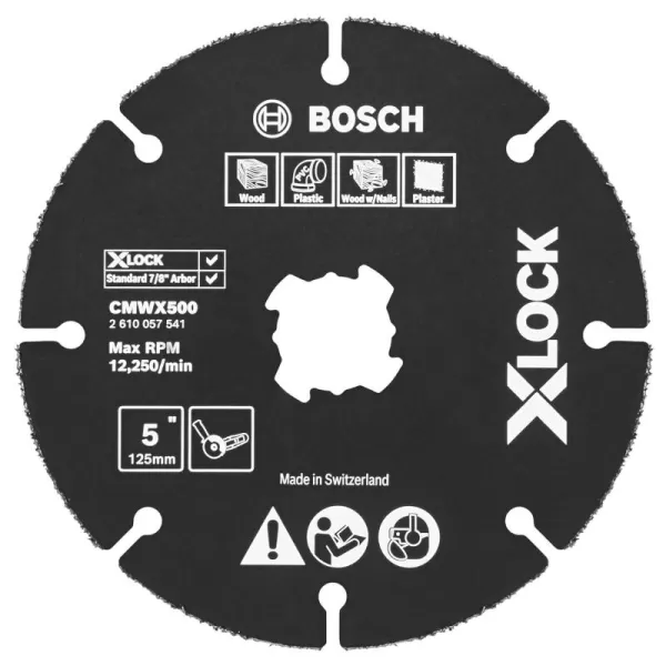 BOSCH CMWX500 5 In. X-LOCK Carbide Multi-Wheel Compatible with 7/8 In. Arbor for Applications in Cutting Wood, Wood with Nails, Plastic, Plaster