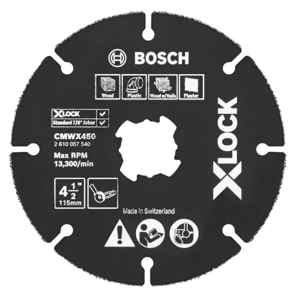BOSCH CMWX500 5 In. X-LOCK Carbide Multi-Wheel Compatible with 7/8 In. Arbor for Applications in Cutting Wood, Wood with Nails, Plastic, Plaster