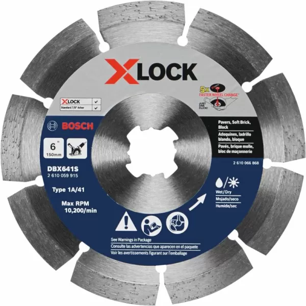 BOSCH DBX641S 6 In. X-LOCK Segmented Rim Diamond Blade Compatible with 7/8 In. Arbor for Application in Pavers, Soft Brick, Block
