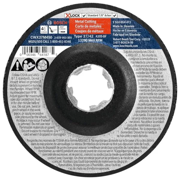 BOSCH TCWX1AL600 6 In. x 1/16 In. X-LOCK Metal Cutting Abrasive Wheel 46 Grit Compatible with 7/8 In. Arbor Type 1A  for Applications in Aluminum Cutting