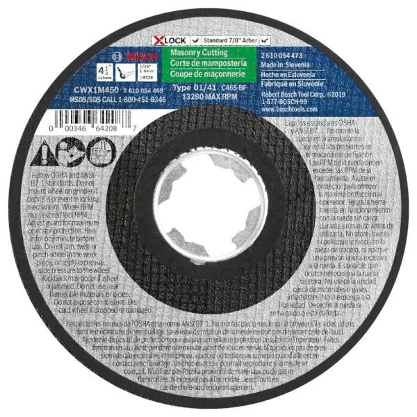 BOSCH TCWX1AL600 6 In. x 1/16 In. X-LOCK Metal Cutting Abrasive Wheel 46 Grit Compatible with 7/8 In. Arbor Type 1A  for Applications in Aluminum Cutting
