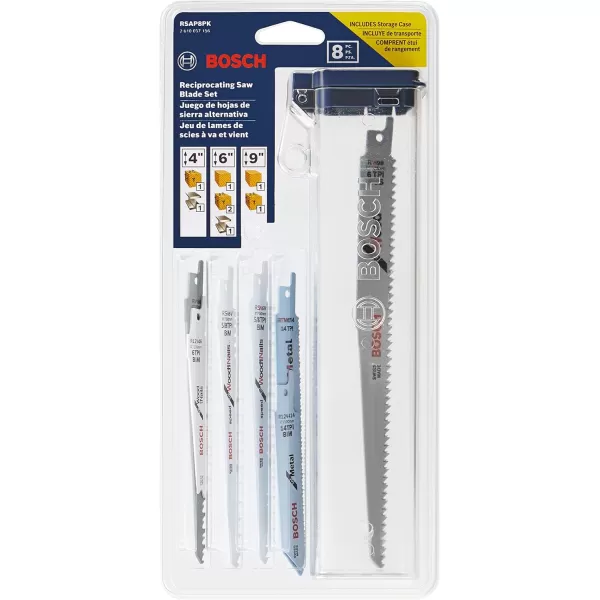 BOSCH RSAP8PK 8-Piece All-Purpose Reciprocating Saw Blade Assorted Set Ideal for Applications in Wood, Wood with Nails, Metal, Drywall, Plastic, PVC