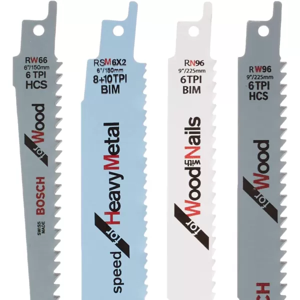 BOSCH RSAP8PK 8-Piece All-Purpose Reciprocating Saw Blade Assorted Set Ideal for Applications in Wood, Wood with Nails, Metal, Drywall, Plastic, PVC