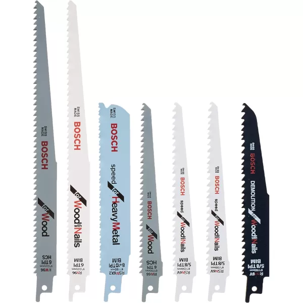 BOSCH RSAP8PK 8-Piece All-Purpose Reciprocating Saw Blade Assorted Set Ideal for Applications in Wood, Wood with Nails, Metal, Drywall, Plastic, PVC