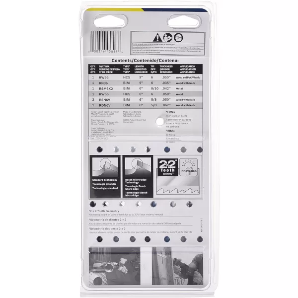 BOSCH RSAP8PK 8-Piece All-Purpose Reciprocating Saw Blade Assorted Set Ideal for Applications in Wood, Wood with Nails, Metal, Drywall, Plastic, PVC