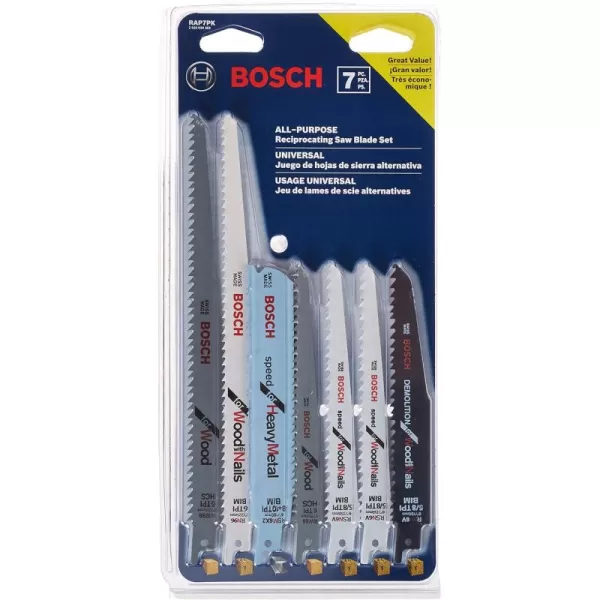 BOSCH RSAP8PK 8-Piece All-Purpose Reciprocating Saw Blade Assorted Set Ideal for Applications in Wood, Wood with Nails, Metal, Drywall, Plastic, PVC