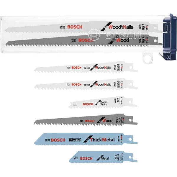 BOSCH RSAP8PK 8-Piece All-Purpose Reciprocating Saw Blade Assorted Set Ideal for Applications in Wood, Wood with Nails, Metal, Drywall, Plastic, PVC