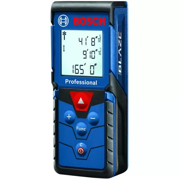 imageBOSCH GLM16540 Blaze 165 Ft Laser Distance Measure Includes 2 AAA Batteries Hand Strap Target Cards ampamp Pouch
