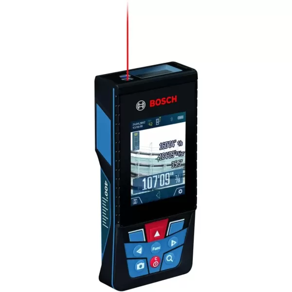 imageBOSCH GLM400C 400 Ft Blaze Outdoor Connected Laser Measure with Camera Viewfinder Includes 3 AA Batteries Hand Strap ampamp PouchAA Battery Version
