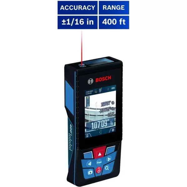imageBOSCH GLM400C 400 Ft Blaze Outdoor Connected Laser Measure with Camera Viewfinder Includes 3 AA Batteries Hand Strap ampamp PouchAA Battery Version