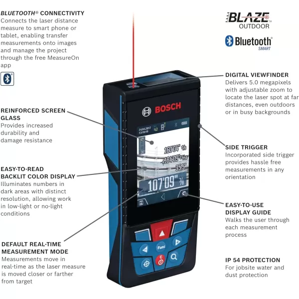 imageBOSCH GLM400C 400 Ft Blaze Outdoor Connected Laser Measure with Camera Viewfinder Includes 3 AA Batteries Hand Strap ampamp PouchLiIon Battery Version