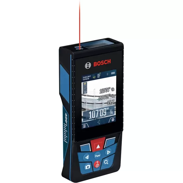 imageBOSCH GLM400C 400 Ft Blaze Outdoor Connected Laser Measure with Camera Viewfinder Includes 3 AA Batteries Hand Strap ampamp PouchLiIon Battery Version