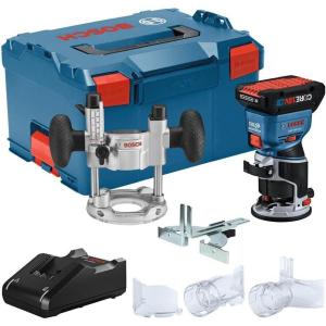 imageBOSCH GKF18V25PL14 18V Brushless Colt Palm Router Kit with 1 CORE18V 4 Ah Advanced Power Battery and Plunge Base
