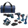 imageBOSCH GXL18V501B25 18V 5Tool Combo Kit with 2In1 BitSocket Impact DriverWrench 12 In Hammer DrillDriver Reciprocating Saw Circular Saw LED Worklight and 2 CORE18V 4 Ah Compact Batteries5Tool Combo Kit