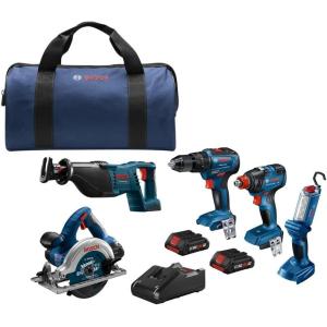 imageBOSCH GXL18V501B25 18V 5Tool Combo Kit with 2In1 BitSocket Impact DriverWrench 12 In Hammer DrillDriver Reciprocating Saw Circular Saw LED Worklight and 2 CORE18V 4 Ah Compact Batteries5Tool Combo Kit