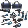 imageBOSCH GXL18V901B25 18V 9Tool Combo Kit 2In1 BitSocket Impact Driver Hammer DrillDriver Recip Saw Circ Saw Oscillating Tool Angle Grinder Vacuum Worklight 2 CORE18V 4 Ah Batteries