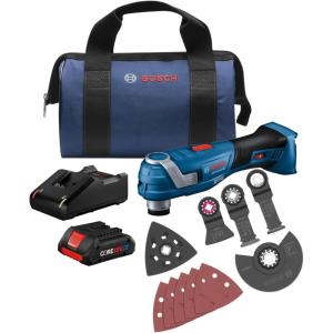 imageBOSCH GOP18V34N 18V Brushless StarlockPlus Oscillating MultiTool Bare Tool Cordless Variable Speed with 114 In BiMetal Plunge Cut Bladew 18V 4 Ah Battery