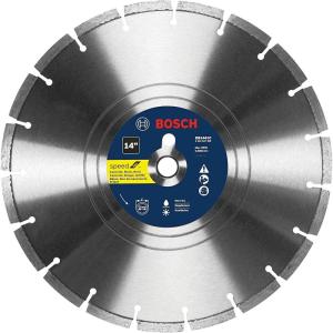 imageBOSCH DB1441E 14 in Xtreme Segmented Rim Diamond Blade with 1 in Arbor for Fast Cut WetDry Cutting Applications in Reinforced Concrete Brick Stone14 In