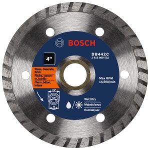 imageBOSCH DB442C 4 in Premium Turbo Rim Diamond Blade with 58 in 78 in Arbor for Smooth Cut WetDry Cutting Applications in Concrete Masonry4 In