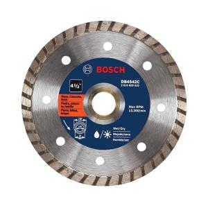 imageBOSCH DB442C 4 in Premium Turbo Rim Diamond Blade with 58 in 78 in Arbor for Smooth Cut WetDry Cutting Applications in Concrete Masonry412 In
