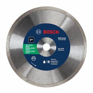 imageBOSCH DB443C 4 in Premium Continuous Rim Diamond Blade with 58 in 78 in Arbor for Clean Cut WetDry Cutting Applications in Tile Granite MarbleWetDry