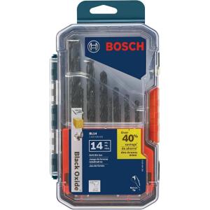 imageBOSCH BL14 14Piece Assorted Set ThreeFlat Shank Black Oxide Drill Bits for Applications in LightGauge Metal Wood Plastic14pc