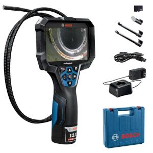 imageBOSCH GIC423C Professional Borescope Inspection Camera with Adjustable LED Light 5ft Removable Endoscope Camera Up Indicating Arrow Includes 12V Rechargeable Battery Carrying Case Attachments5 Screen 11 ft Camera w Video