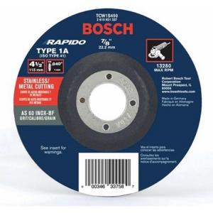 imageBOSCH 412 in x 040 in and 78 in Arbor Type 1 60 Grit Fast Thin MetalStainless Cutting Abrasive Wheel for Angle Grinder Pack of 25 TCW1S450