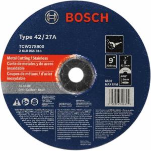 imageBosch TCW27S900 9 In 564 In 78 In Arbor Type 27A ISO 42 46 Grit Rapido Fast MetalStainless Cutting Abrasive Wheel