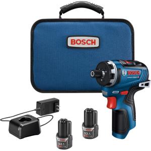 imageBOSCH GSR12V300HXB22 12V Max Brushless 14 In Hex TwoSpeed Screwdriver Kit with 2 20 Ah Batteriesw 2 12V Batteries