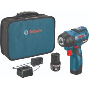 imageBOSCH PS8202 12V Max EC Brushless 38 In Impact Wrench Kit  Compact Lightweight 85 FtLbs Max Torque Two Speed Settings LED Light Ring Includes Batteries Charger Belt Clip Carrying Bag2Battery Kit