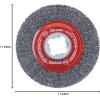 imageBOSCH WBX328 3 In XLOCK Arbor Carbon Steel Knotted Wire Single Row Cup Brush For Applications in Removing Weld Scale Burrs and Corrosion Preparing Painting SurfacesTempered Steel Wire Wheel
