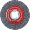 imageBOSCH WBX328 3 In XLOCK Arbor Carbon Steel Knotted Wire Single Row Cup Brush For Applications in Removing Weld Scale Burrs and Corrosion Preparing Painting SurfacesTempered Steel Wire Wheel