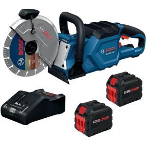 imageBOSCH GCS18V230N212 18V Brushless Cordless 9Inch Cutoff Saw for Concrete ampamp Metal Cutting  Lightweight Ergonomic Design 6Position Cutting Guard Kit with 2 CORE18V 12 Ah BatteriesTool  2 12 Ah Batteries  Charger
