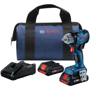 imageBOSCH GDS18V230CB24 18V 38 In Impact Wrench  400 FtLbs Breakaway Torque 230 FtLbs Max Fastening Torque 3 SpeedTorque Settings Auto Bolt Release With2 CORE18V 4 Ah Batteries and ChargerTool  2 Batteries  Charger