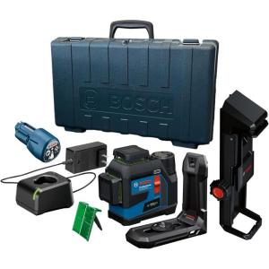 imageBOSCH GLL33042CGL 12V Max 360 Bluetooth Connected GreenBeam ThreePlane Laser Kit  Includes 12V Battery Charger Mount Clip Target Plate Case