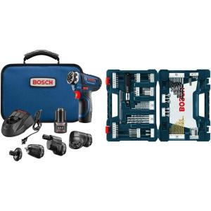 imageBOSCH GSR12V140FCB22 12V DrillDriver 5In1 Flexiclick System  Torque Lightweight Magnetic Bit Holder Keyless Chuck Right Angle ampamp Offset Attachments Includes 20 Ah Batteries ampamp Chargerw 91pc Mixed Bit Set