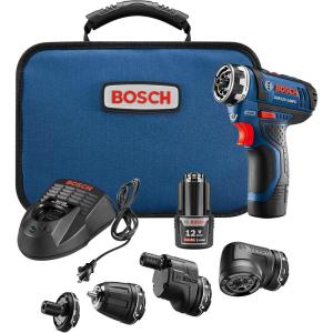 imageBOSCH GSR12V140FCB22 12V DrillDriver 5In1 Flexiclick System  Torque Lightweight Magnetic Bit Holder Keyless Chuck Right Angle ampamp Offset Attachments Includes 20 Ah Batteries ampamp ChargerFlexiclick
