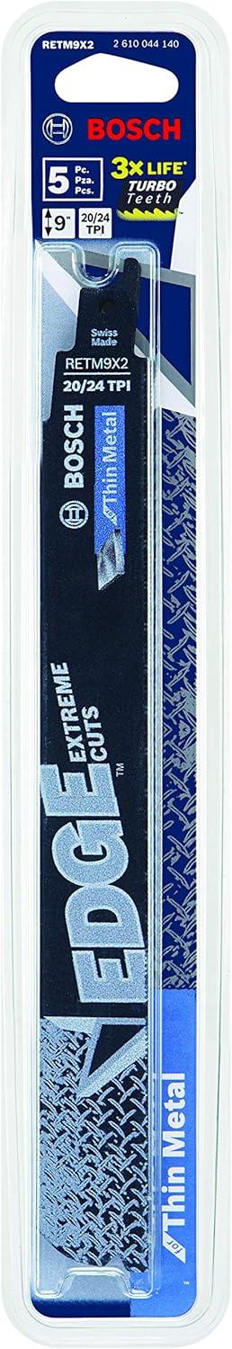 imageBosch RETM9X2 5 pc 9 in 2024 TPI Edge Reciprocating Saw Blades for Thin Metal
