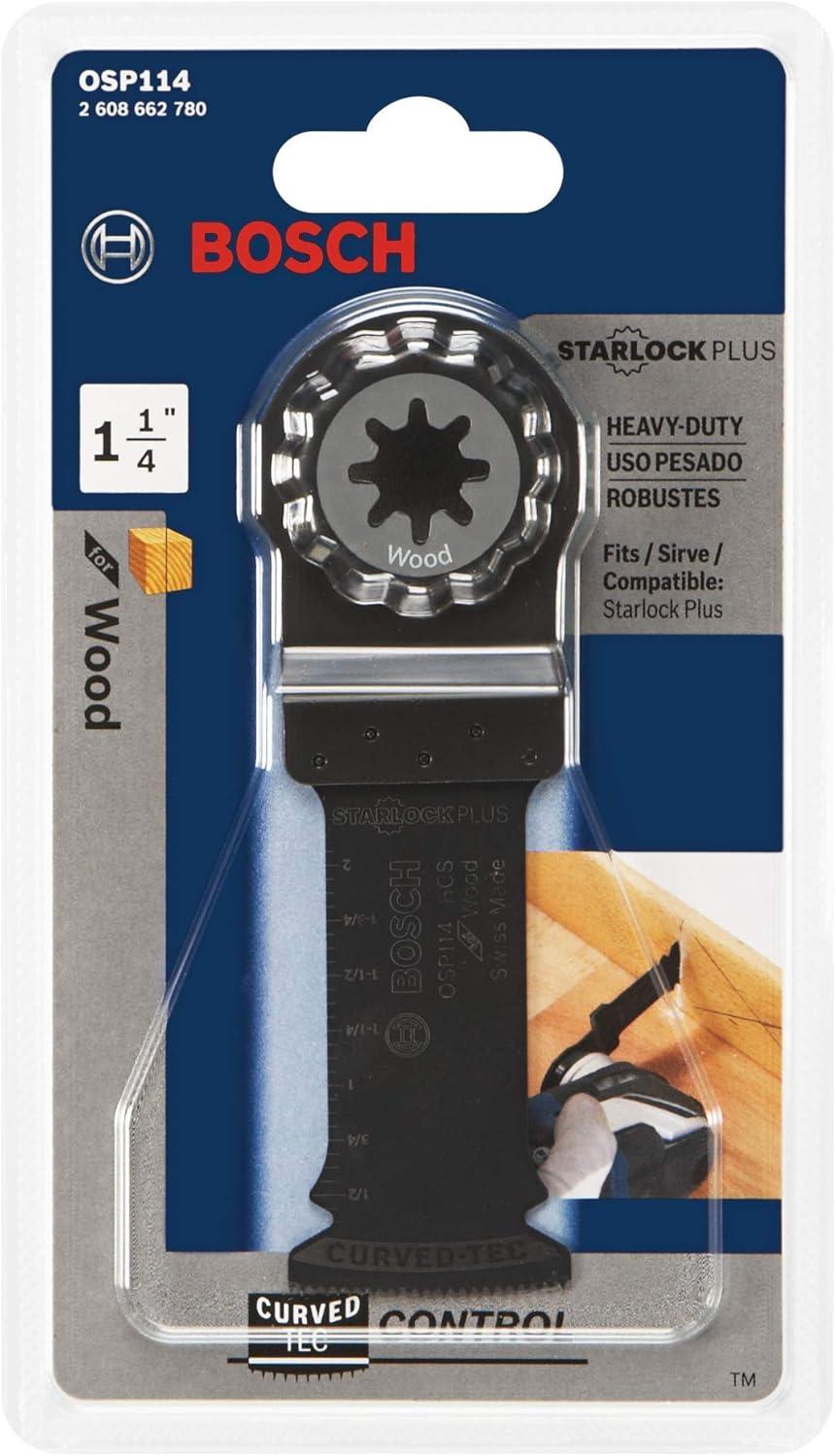 imageBOSCH OSP114 1Piece 114 In Starlock Oscillating Multi Tool Wood CurvedTec HighCarbon Steel Plunge Cut Blade for HeavyDuty GeneralPurpose Applications in Wood