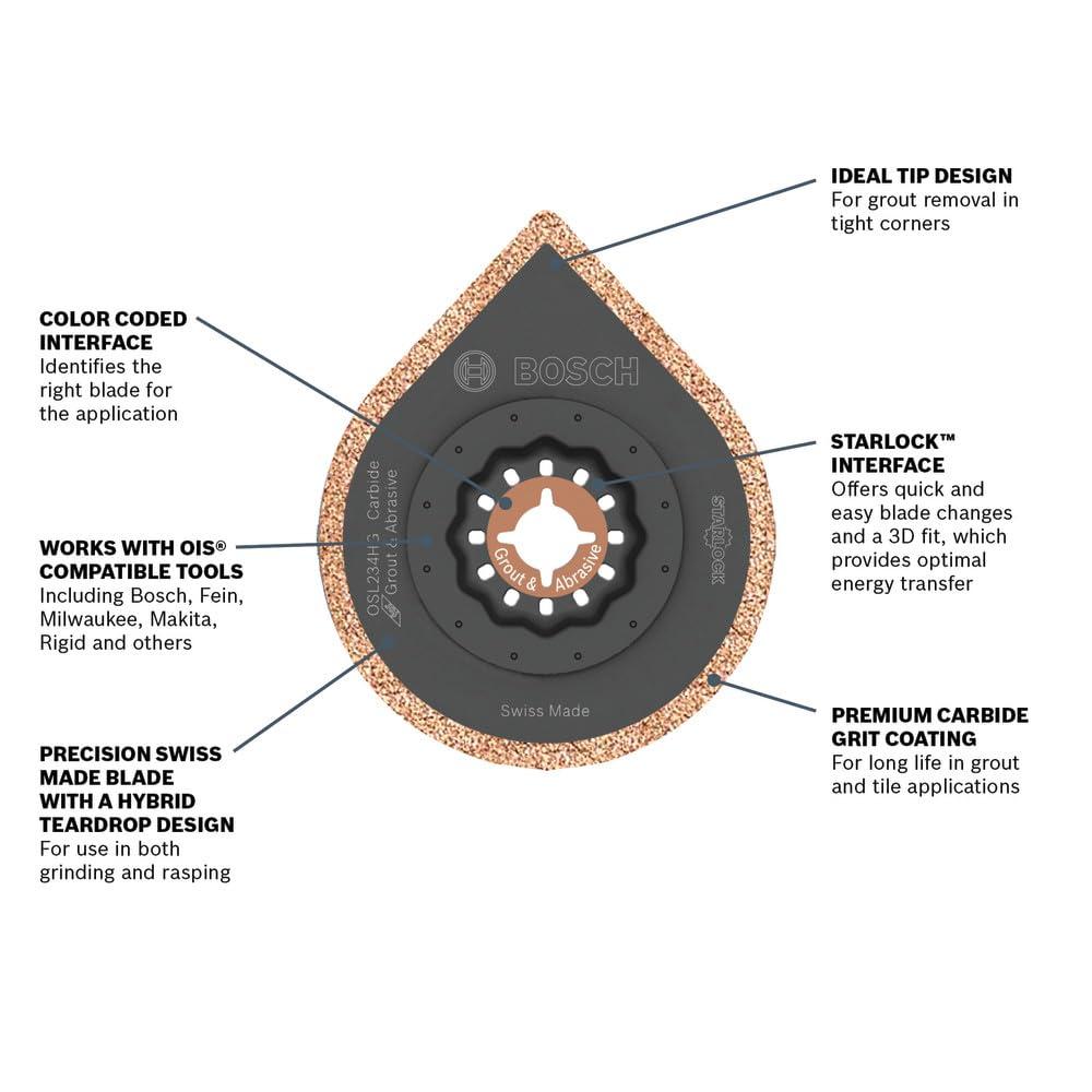 imageBosch OSL200CR 2 in Starlock Oscillating Multi Tool Carbide Grit Sanding Finger234 In