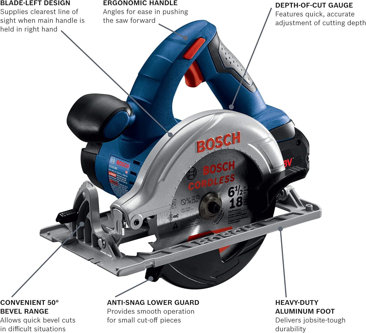 imageBosch CCS180B14A 18V 612 In Circular Saw Kit with 1 CORE18V 80 Ah Performance Battery