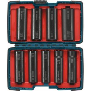 image:imageBOSCH 27286 12 In Shank 9Piece Assorted Set with Brute Tough Case Impact Tough Deep Well Sockets for Applications in High Torque Driving and Fastening