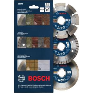 image:imageBOSCH DB045S3 45 in 3Pc Diamond Blade Set Includes Segmented Turbo Continuous Diamond Blades and Reducing Rings