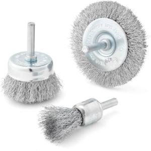 image:imageBOSCH WB025V3 3Piece Wire Brush Set  Crimped Wire Wheel End Wire Brush amp Wire Cup Brush for Efficient Paint Varnish amp Rust Removal  Compatible with DrillDrivers for Easy Surface Preparation
